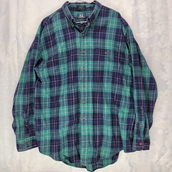 Vintage Arrow Carriage Trade XL Flannel US Made Long Sleeve Purple Green Plaid - Picture 2 of 7